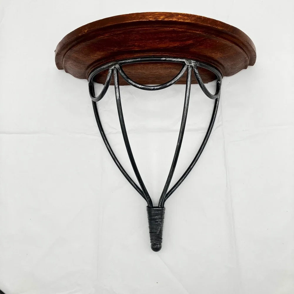Wall Shelf Floating Wood Metal 11x12 Brown Black Rustic Scroll Decor Unbranded